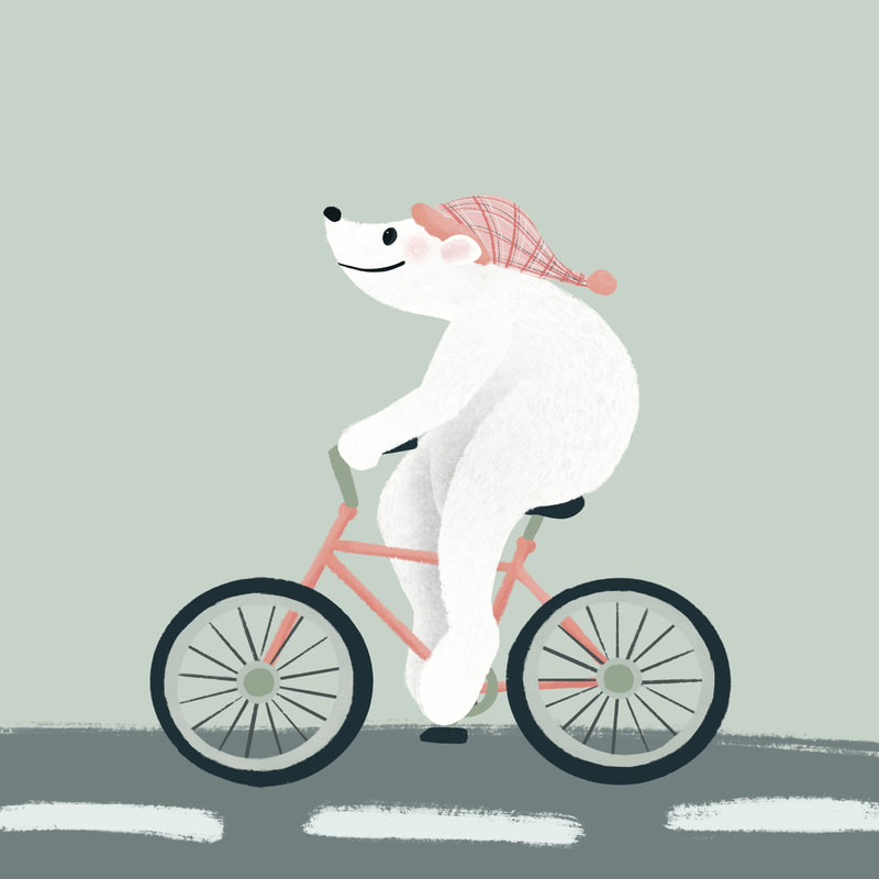 Cute polar bear on a bike illustration