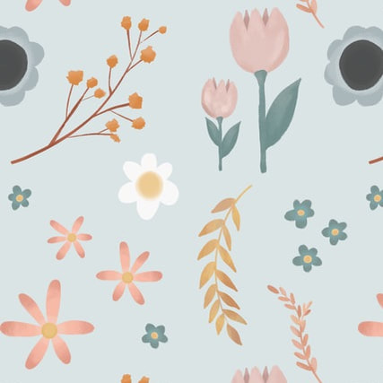 Spring flower pattern, with pink blue and yellow